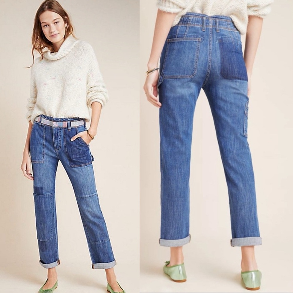 NWT Anthropologie Pilcro High Rise Slim Boyfriend Patchwork Jeans